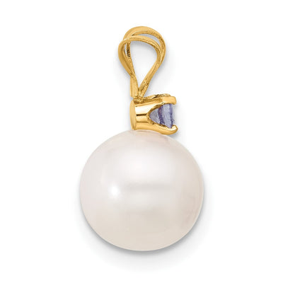 14K White Round Freshwater Cultured Pearl and .07TZ Tanzanite Pendant