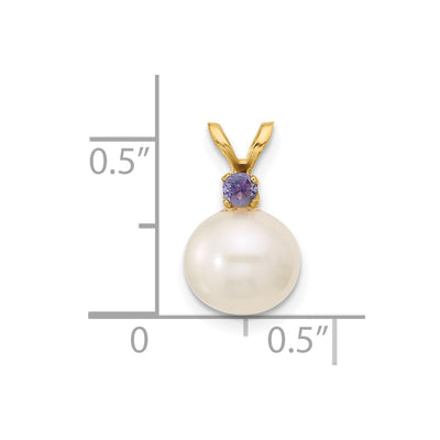 14K White Round Freshwater Cultured Pearl and .07TZ Tanzanite Pendant