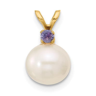 14K White Round Freshwater Cultured Pearl and .07TZ Tanzanite Pendant