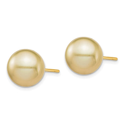 14K Round Golden South Sea Saltwater Cultured Pearl Post Earrings