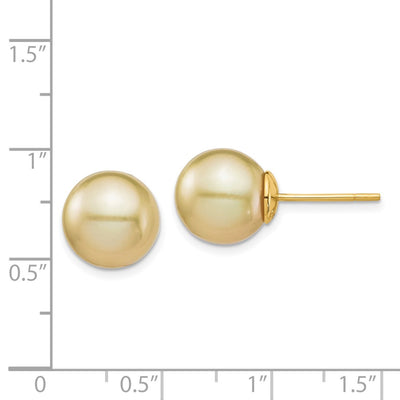 14K Round Golden South Sea Saltwater Cultured Pearl Post Earrings