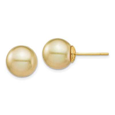 14K Round Golden South Sea Saltwater Cultured Pearl Post Earrings