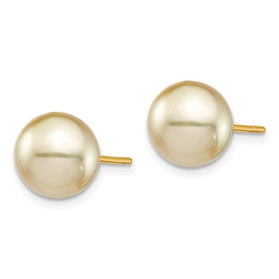 14K Round Golden South Sea Saltwater Cultured Pearl Post Earrings