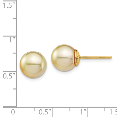 14K Round Golden South Sea Saltwater Cultured Pearl Post Earrings
