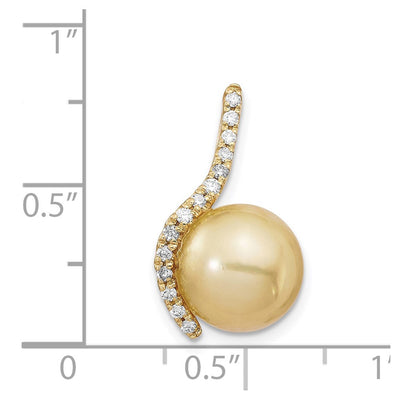 14K Round Golden South Sea Saltwater Cultured Pearl and .125 Carat Diamond Pendant