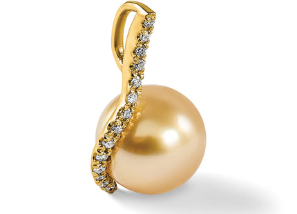 14k 10- Round Golden South Sea Saltwater Cultured Pearl and .125 Carat Diamond Pendant