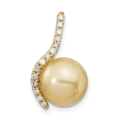 14K Round Golden South Sea Saltwater Cultured Pearl and .125 Carat Diamond Pendant
