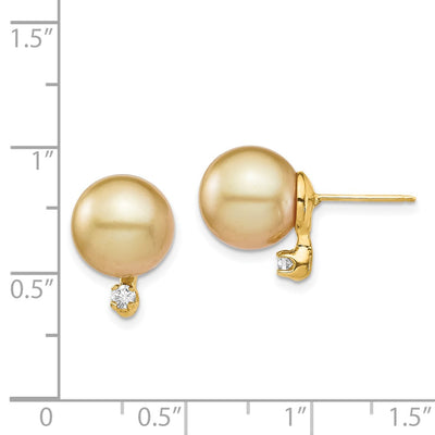 14K Round Golden South Sea Saltwater Cultured Pearl and .10 Carat Diamond Post Earrings