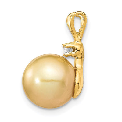 14K Round Golden South Sea Saltwater Cultured Pearl and .05 Carat Diamond Pendant