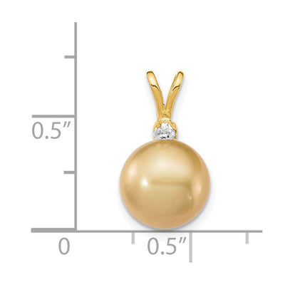 14K Round Golden South Sea Saltwater Cultured Pearl and .05 Carat Diamond Pendant