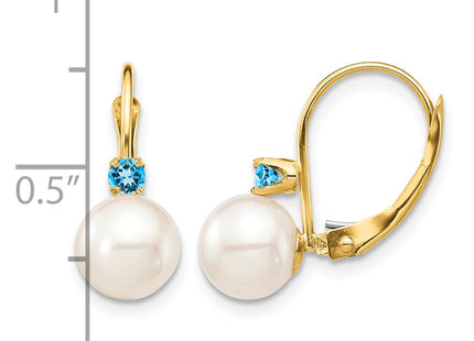 14K gold blue topaz drop earrings, alternate view