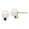 14k 7- White Round Freshwater Cultured Pearl and .14AM Amethyst Post Earrings