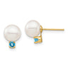 14k 7- White Round Freshwater Cultured Pearl and .18BT Swiss Blue Topaz Post Earrings