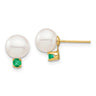 14k 7- White Round Freshwater Cultured Pearl and .18EM Emerald Post Earrings
