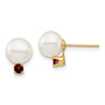 14k 7- White Round Freshwater Cultured Pearl and .18GA Garnet Post Earrings