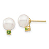 14k 7- White Round Freshwater Cultured Pearl and .14PE Peridot Post Earrings