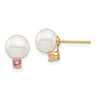 14k 7- White Round Freshwater Cultured Pearl and .14PT Pink Topaz Post Earrings