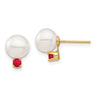 14k 7- White Round Freshwater Cultured Pearl and .18RU Ruby Post Earrings