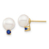 14k 7- White Round Freshwater Cultured Pearl and .18SA Sapphire Post Earrings