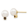 14k 7- White Round Freshwater Cultured Pearl and .18SQ Smokey Quartz Post Earrings
