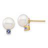 14k 7- White Round Freshwater Cultured Pearl and .14TZ Tanzanite Post Earrings