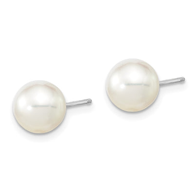 14K White Gold White Round South Sea Saltwater Cultured Pearl Post Earrings