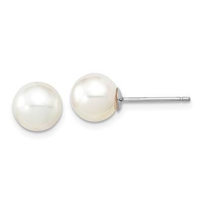14K White Gold White Round South Sea Saltwater Cultured Pearl Post Earrings