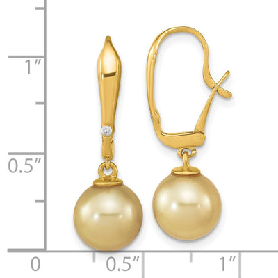 14K Round Golden South Sea Saltwater Cultured Pearl and .02 Carat Diamond Post Earrings