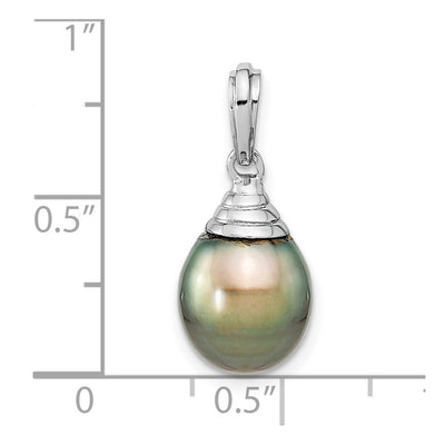 14K White Gold Black Teardrop Tahitian Saltwater Cultured Pearl Pendant, 22 x 9.8mm