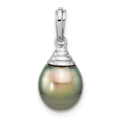 14K White Gold Black Teardrop Tahitian Saltwater Cultured Pearl Pendant, 22 x 9.8mm