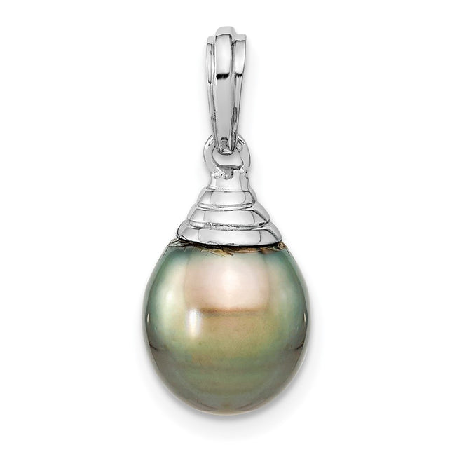 14k White Gold 9- Black Teardrop Tahitian Saltwater Cultured Pearl Pendant, 22 x 9.8mm