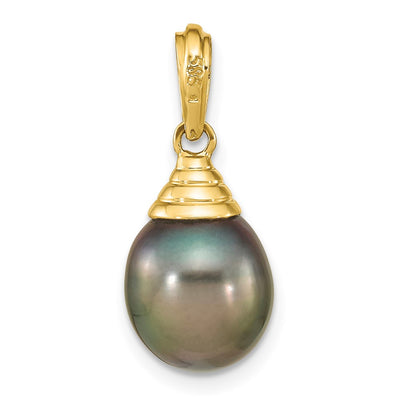 14K Black Teardrop Tahitian Saltwater Cultured Pearl Pendant