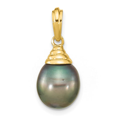 14K Black Teardrop Tahitian Saltwater Cultured Pearl Pendant