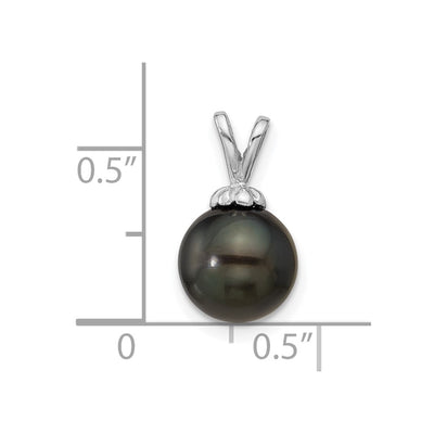 14K White Gold Round Black Tahitian Saltwater Cultured Pearl Pendant, 15 x 8.6mm