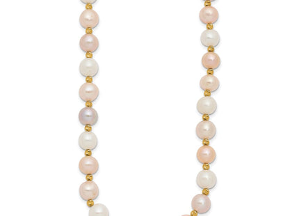 14k 8- Pink/Purple/White Semi-Round Freshwater Cultured Pearl and Diamond-cut Beaded Bracelet