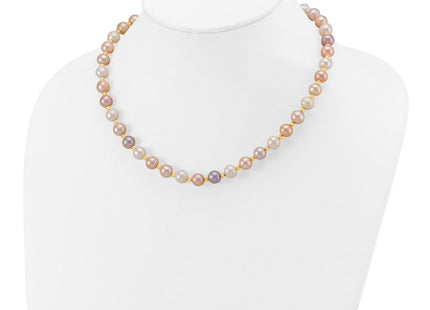 14k 8- Pink/Purple/White Semi-Round Freshwater Cultured Pearl and Diamond-cut Beaded Bracelet