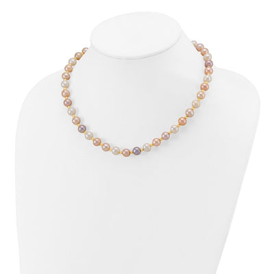 14K Pink/Purple/White Semi-Round Freshwater Cultured Pearl and Diamond-cut Beaded Bracelet