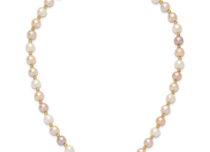 14k 8- Pink/Purple/White Semi-Round Freshwater Cultured Pearl and Diamond-cut Beaded Bracelet