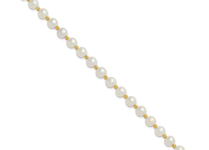 14k 8- White Near-Round Freshwater Cultured Pearl and Diamond-cut Beaded