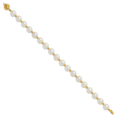 14K White Near-Round Freshwater Cultured Pearl and Diamond-cut Beaded, 18 x 8 to 9mm