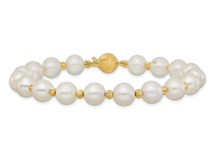 14k 8- White Near-Round Freshwater Cultured Pearl and Diamond-cut Beaded