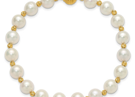 14k 8- White Near-Round Freshwater Cultured Pearl and Diamond-cut Beaded
