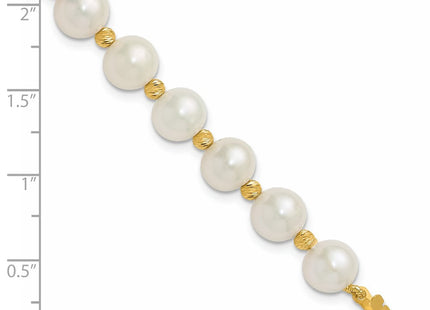 14k 8- White Near-Round Freshwater Cultured Pearl and Diamond-cut Beaded
