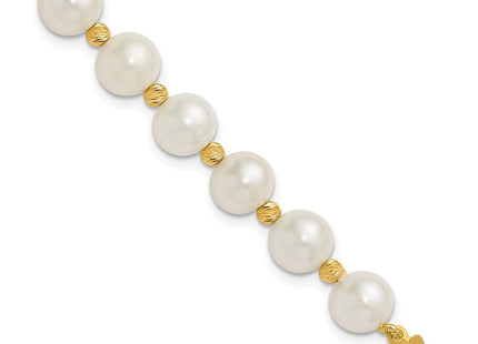 14k 8- White Near-Round Freshwater Cultured Pearl and Diamond-cut Beaded