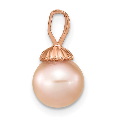 14K Rose Gold Pink Round Freshwater Cultured Pearl Pendant