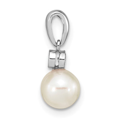 14K White Gold Round White Akoya Saltwater Cultured Pearl and .05 Carat Diamond Pendant