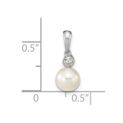 14K White Gold Round White Akoya Saltwater Cultured Pearl and .05 Carat Diamond Pendant