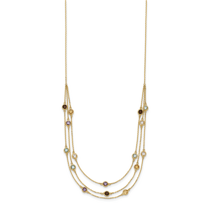 14K Smoky Quartz White Quartz/BT/CI/AM 3-strand 7.5in Necklace