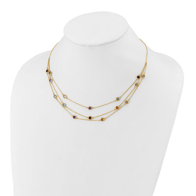 14K Smoky Quartz White Quartz/BT/CI/AM 3-strand 7.5in Necklace