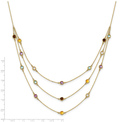 14K Smoky Quartz White Quartz/BT/CI/AM 3-strand 7.5in Necklace